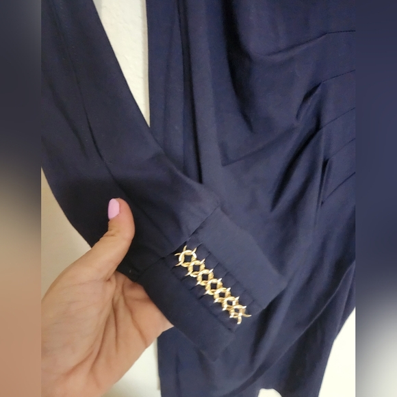 Cache Faux Wrap Long Sleeve Bodycon Dress Size XS Navy Blue - Picture 7 of 9